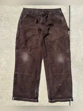 Vintage Carhartt B136 Double Knee Work Pants Size 34 Faded Brown Loose Fit